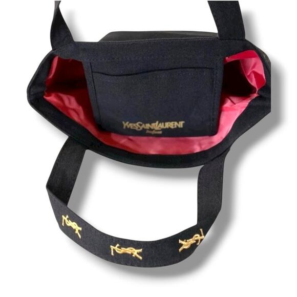 Black Canvas YSL Tote Bag Gold Embroidery Logo - Picture 5 of 5